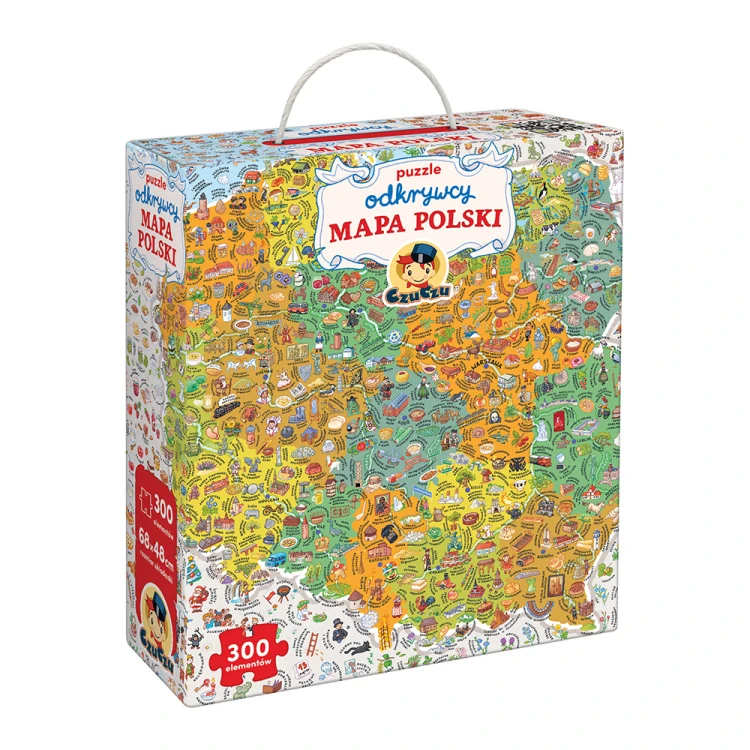 Puzzle edukacyjne Mapa Polski 300 elementów Bright Junior Media - widok pudełka i elementów