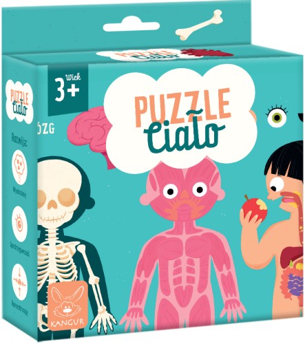 Zbliżenie na elementy puzzli edukacyjnych Ciało człowieka marki KANGUR