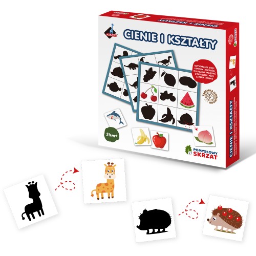 Puzzle edukacyjne Cienie i kształty ASKATO - drewniana układanka z planszami i cieniami 182x185 mm