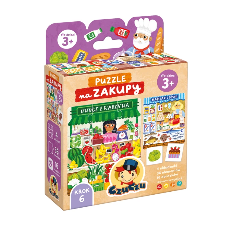 Puzzle Na zakupy 4w1 36 elementów edukacyjnych puzzli Bright Junior Media