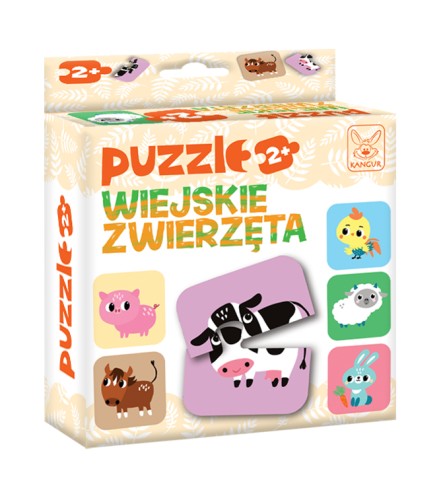 Zbliżenie na elementy puzzli Wiejskie Zwierzęta – zestaw KANGUR