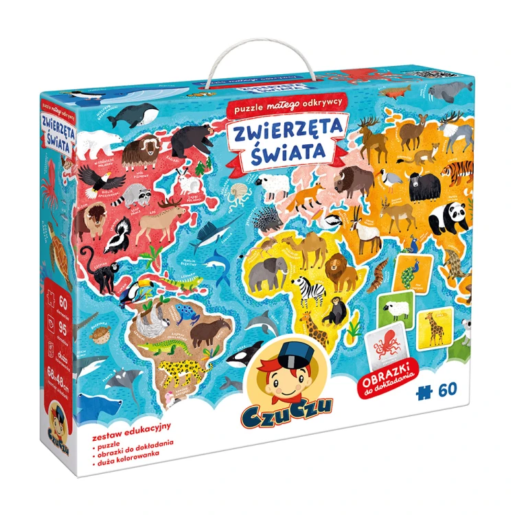 Puzzle małego odkrywcy Zwierzęta świata z dużymi kolorowymi elementami od Bright Junior Media