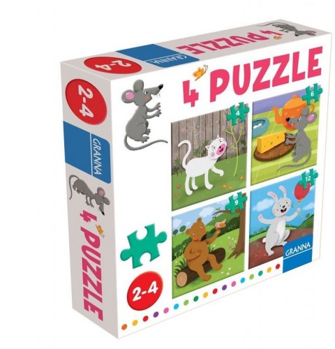 Puzzle 4w1 z Myszką — elementy i opakowanie zestawu GRANNA
