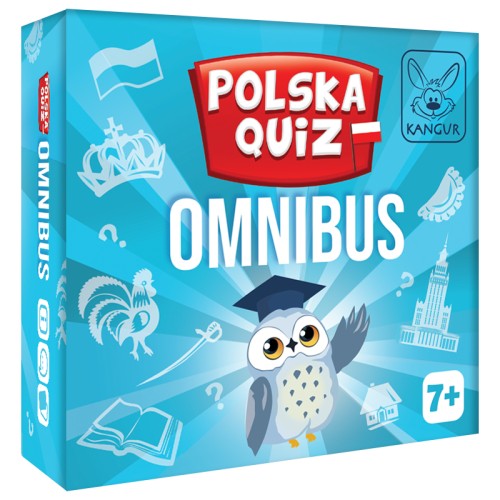 Widok z góry na karty i elementy gry Polska Quiz Omnibus marki KANGUR