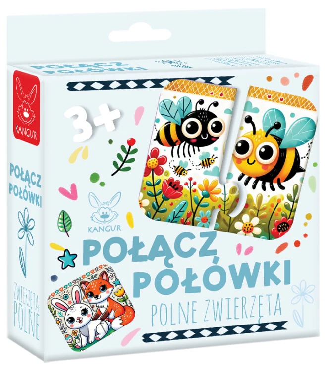 Zbliżenie na elementy zestawu Połącz Połówki – Polne Zwierzęta KANGUR, 12 części do układania