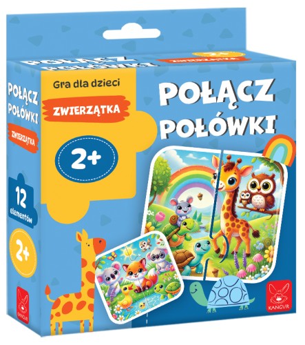 Zbliżenie na kolorowe puzzle edukacyjne Połącz połówki – Zwierzątka KANGUR z 12 elementami