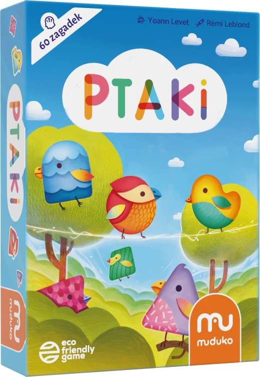 Gra logiczna Ptaki Muduko PAP z 60 kartami zagadek i kolorowymi ptaszkami