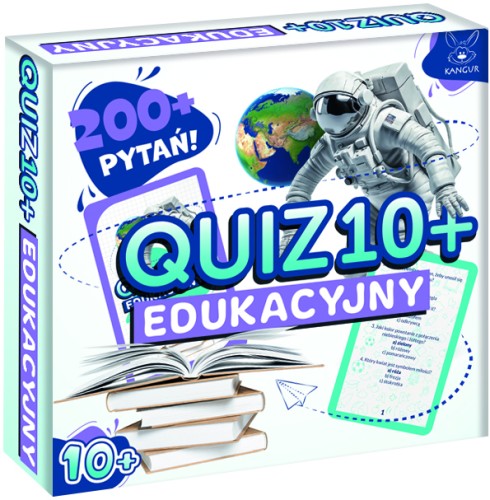Zbliżenie na planszę i karty z pytaniami w grze Quiz Edukacyjny 10+ KANGUR