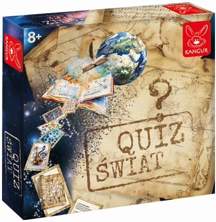 Zbliżenie na karty z pytaniami w grze Quiz Świat KANGUR