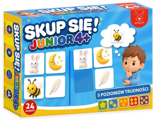 Widok z bliska na planszę i karty gry Skup się! Junior 4+ od KANGUR