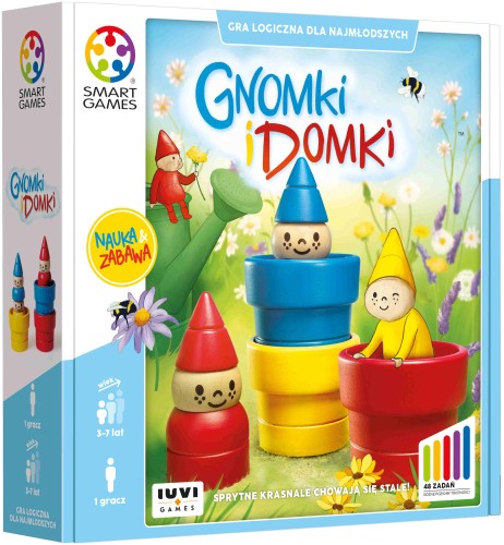 Gnomki i Domki IUVI Games – drewniana gra logiczna z 48 zadaniami dla dzieci