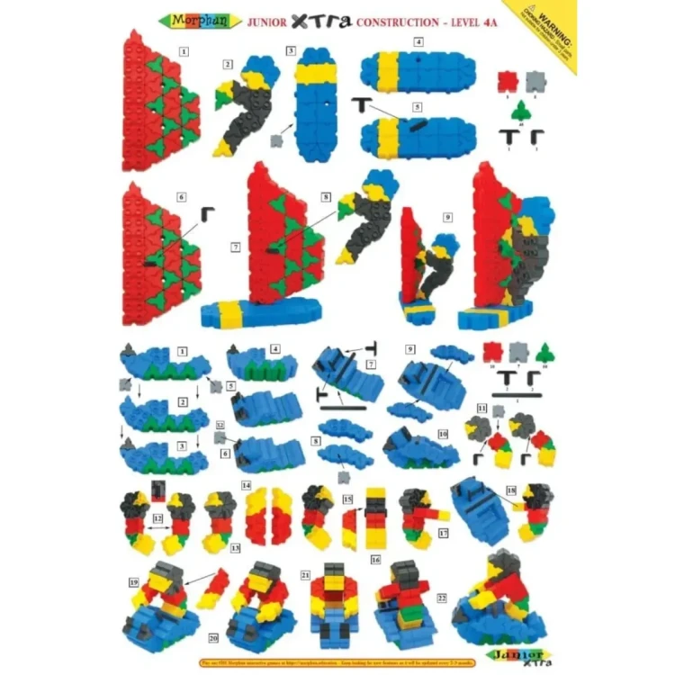 Klocki edukacyjne MORPHUN do budowania według instrukcji od Level 1C do Level 5B