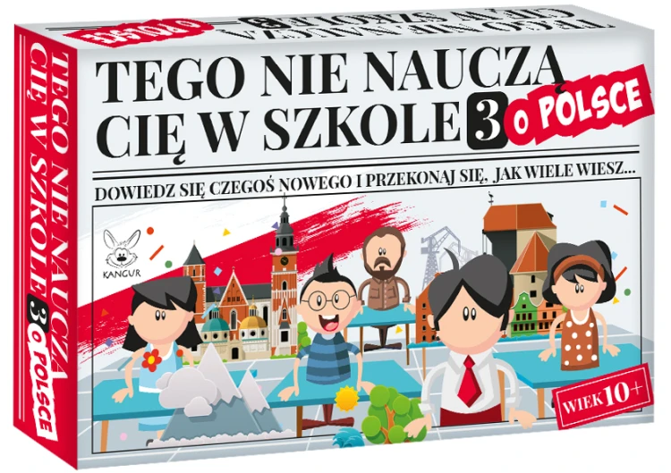 Zbliżenie na karty quizu edukacyjnego o Polsce Tego nie nauczą Cię w szkole 3 KANGUR