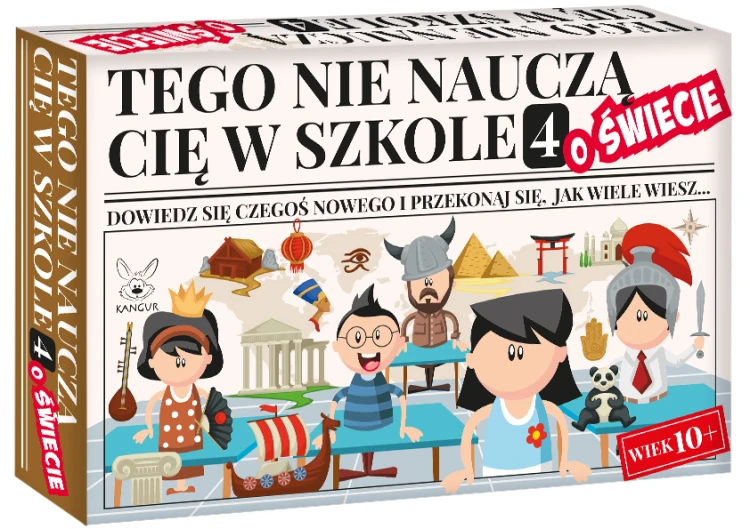 Widok zestawu 54 kart edukacyjnej gry quizowej Tego nie nauczą Cię w szkole 4 KANGUR