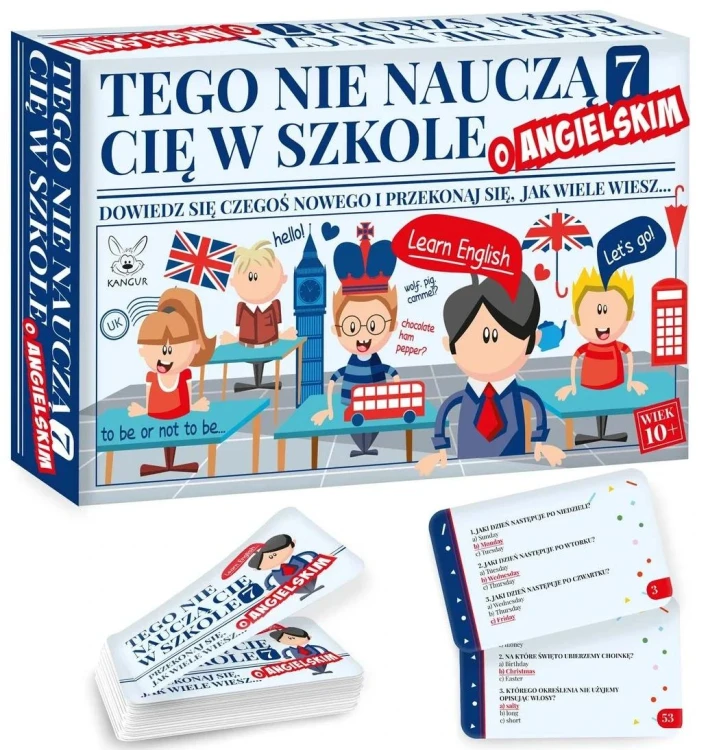 Edukacyjna gra quizowa Tego nie nauczą Cię w szkole 7 o angielskim KANGUR z 162 pytaniami na kartach