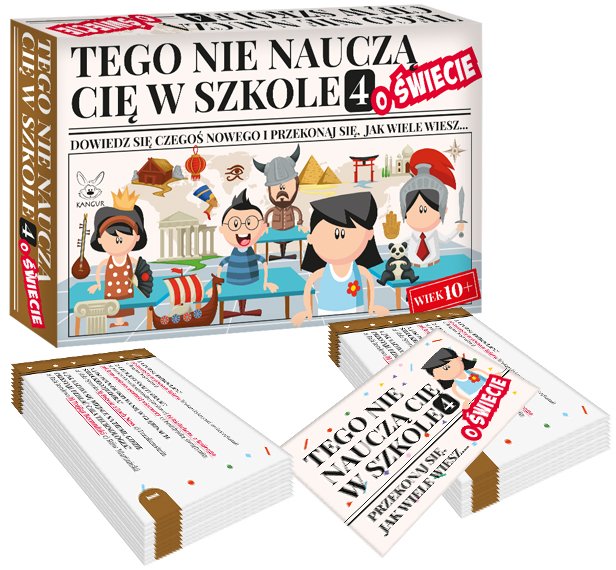 Edukacyjna gra quizowa Tego nie nauczą Cię w szkole 4: O świecie KANGUR z 216 pytaniami na kartach