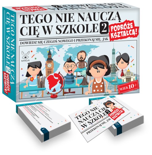 Gra edukacyjna Tego nie nauczą Cię w szkole 2 KANGUR - pudełko i karty w formacie 115x174 mm