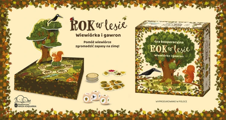 Detale elementów gry Rok w lesie – Wiewiórka i gawron, edukacyjna gra kooperacyjna dla najmłodszych