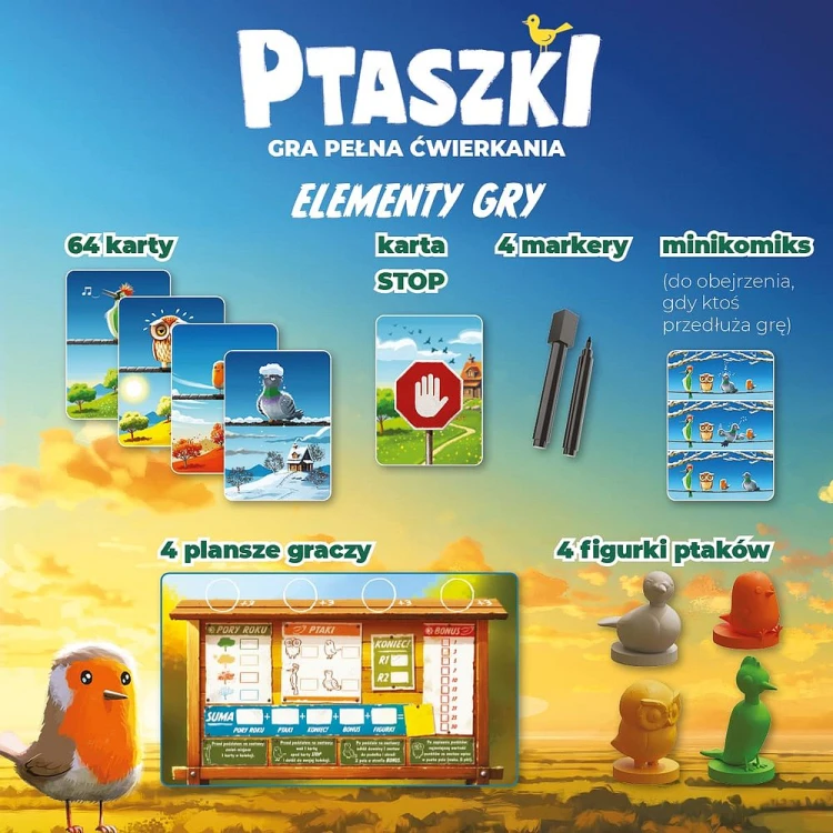 Karty i notes do punktacji w grze karcianej Ptaszki marki NASZA KSIĘGARNIA
