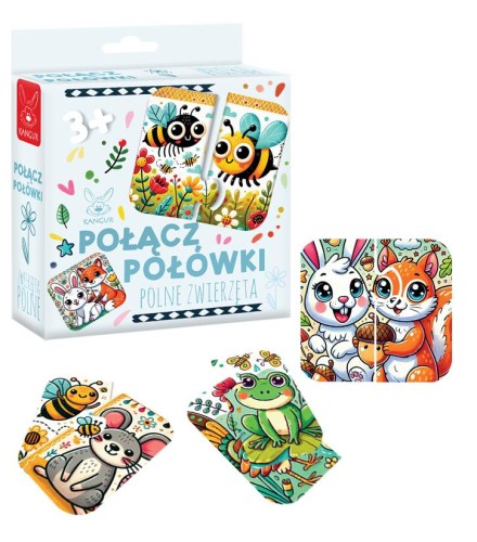 Puzzle edukacyjne Połącz Połówki – Polne Zwierzęta KANGUR, zestaw 6 układanek dla dzieci 3+ w opakowaniu