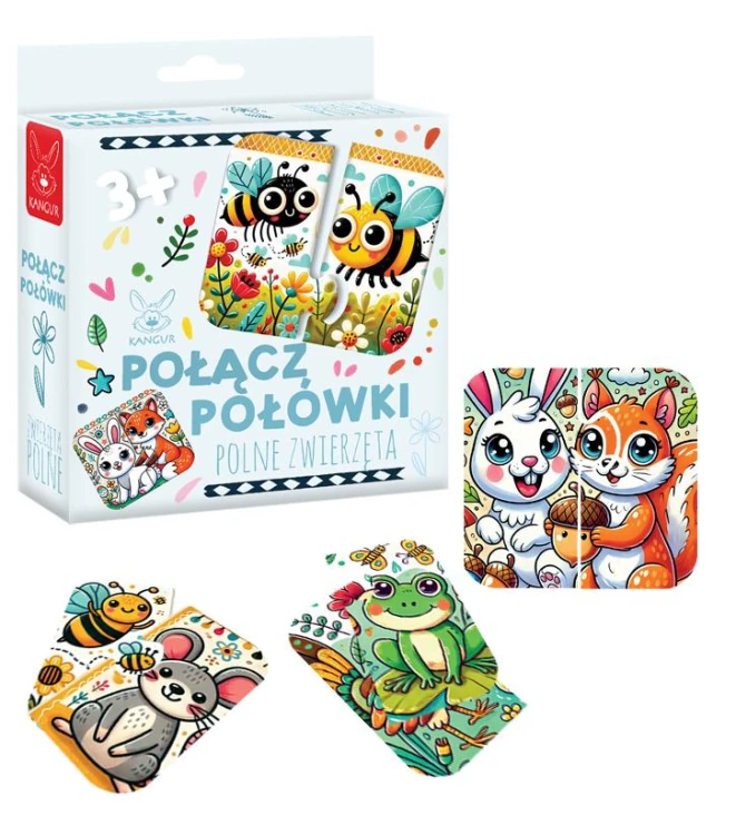Puzzle edukacyjne Połącz Połówki – Polne Zwierzęta KANGUR, zestaw 6 układanek dla dzieci 3+ w opakowaniu