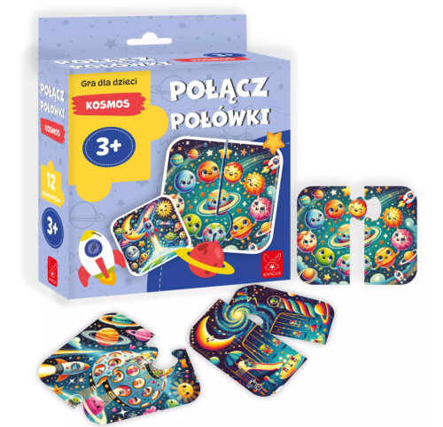 Puzzle edukacyjne Połącz Połówki Kosmos KANGUR - widok układanki z kolorowymi zwierzątkami