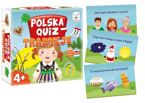 Gra edukacyjna Polska Quiz – Tradycje KANGUR, karty z pytaniami i ilustracjami