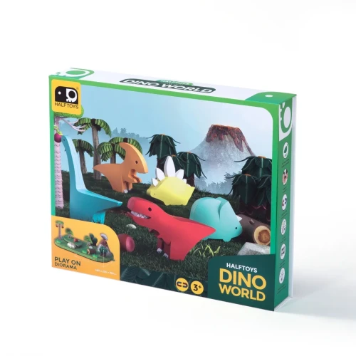 Magnetyczne figurki dinozaurów 3D Half Toys w kolorowej prehistorycznej scenerii