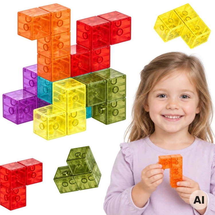 Zestaw klocków magnetycznych Tetris 3D WOOPIE z 7 transparentnych elementów w kolorach tęczy