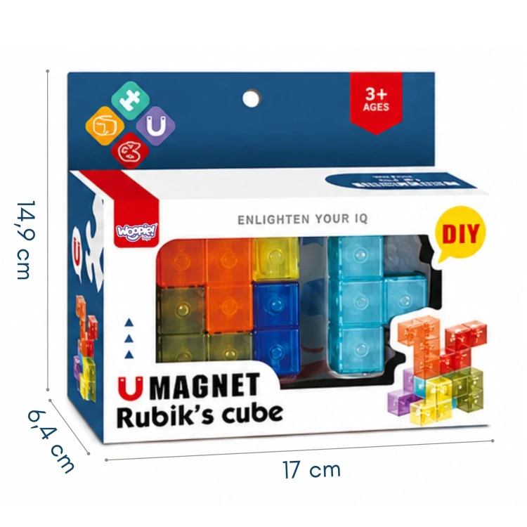 Opakowanie zestawu magnetycznych klocków WOOPIE Tetris 3D o wymiarach 17 x 14,9 x 4,4 cm