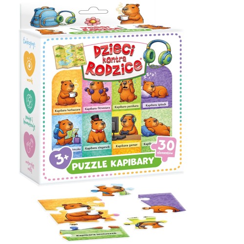 Puzzle Kapibary 30 elementów KANGUR – obrazek rodzinny z kapibarami