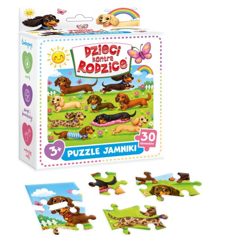 Rodzinne puzzle Jamniki KANGUR - wspólna zabawa dzieci i rodziców tworzących obrazek