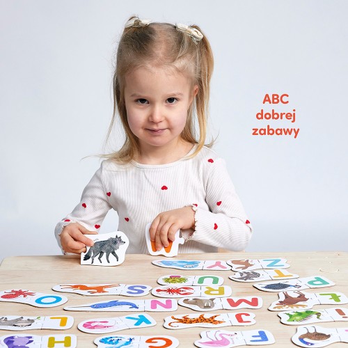 Puzzle do pary Literki Bright Junior Media – duże dwuelementowe układanki z literami i zwierzątkami