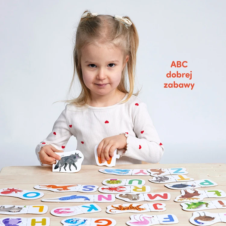 Puzzle do pary Literki Bright Junior Media – duże dwuelementowe układanki z literami i zwierzątkami