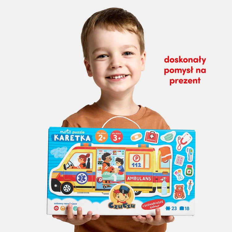 Detale elementów zestawu Moto puzzle Karetka Bright Junior Media