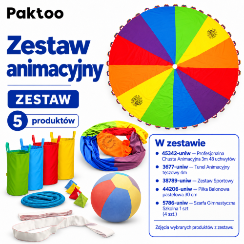 Zestaw do Zabaw Animacyjnych STANDARD Akson z dużą chustą animacyjną i akcesoriami do zabaw grupowych