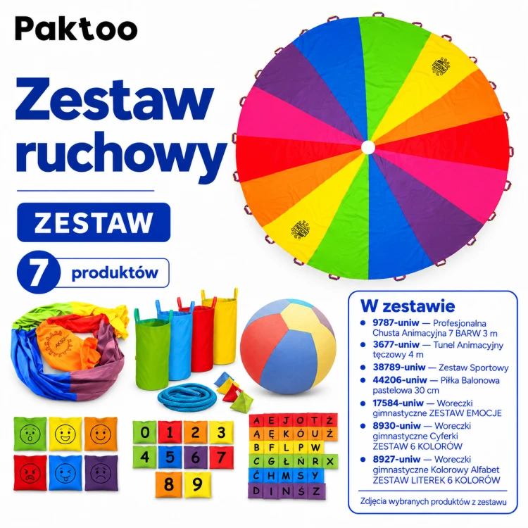 Zestaw do Zabaw Animacyjnych MAXI Akson - chusta animacyjna 7 BARW o średnicy 3 m do zabaw grupowych