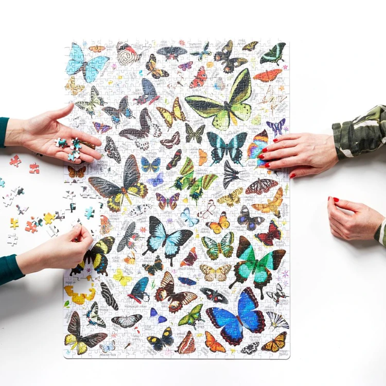 Zbliżenie na fragment obrazu z motylami w puzzlach 1000 elementów Bright Junior Media