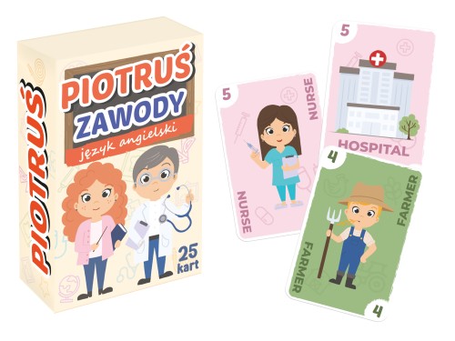 Edukacyjna gra karciana Piotruś Zawody KANGUR – karty z nazwami zawodów w języku angielskim