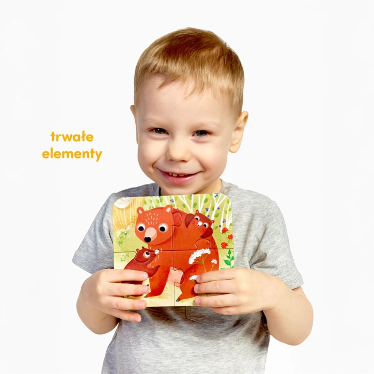 Puzzle edukacyjne Układam leśne zwierzęta Bright Junior Media - rozłożone elementy i pudełko