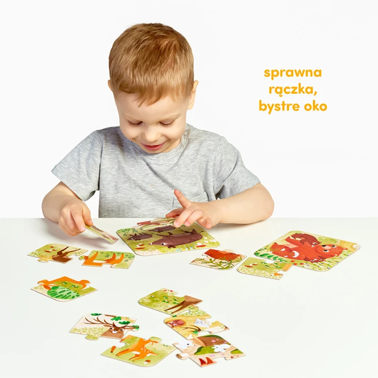 Puzzle Układam leśne zwierzęta Bright Junior Media - detale kolorowych elementów z motywami zwierząt