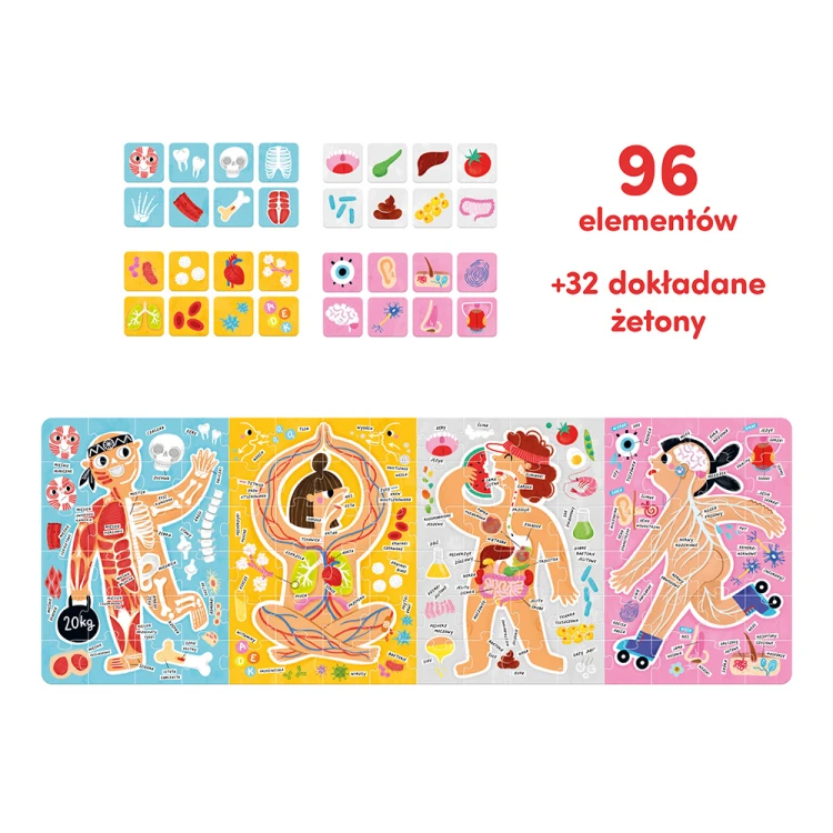Puzzle Tak działa moje ciało - szczegółowa ilustracja narządów ludzkich Bright Junior Media