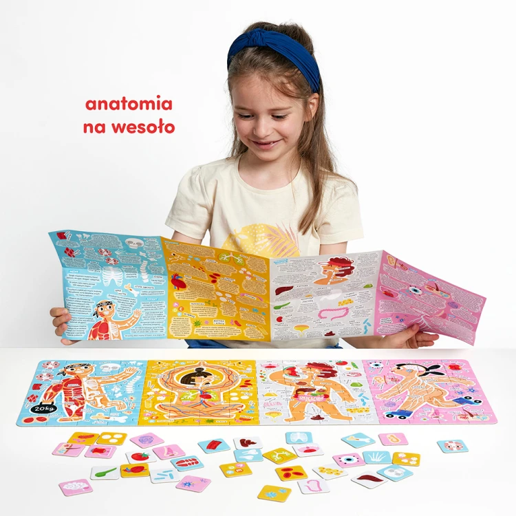 Zbliżenie na elementy puzzli edukacyjnych Tak działa moje ciało z ilustracją układu nerwowego Bright Junior Media