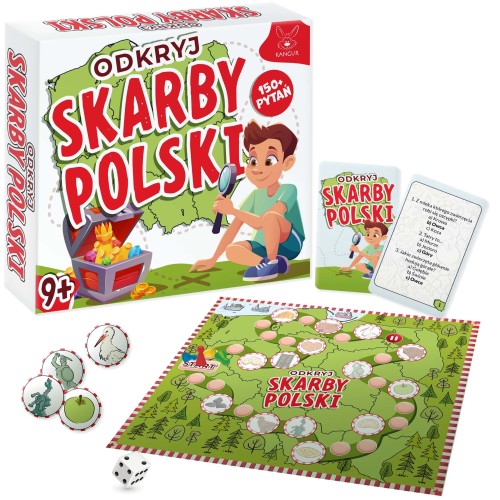 Edukacyjna gra planszowa Odkryj Skarby Polski marki KANGUR z mapą i elementami
