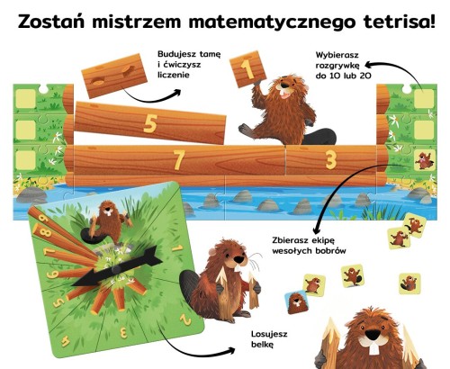Plansza i elementy gry Licz dobrze, bobrze! do nauki liczenia dzieci 3-6 lat