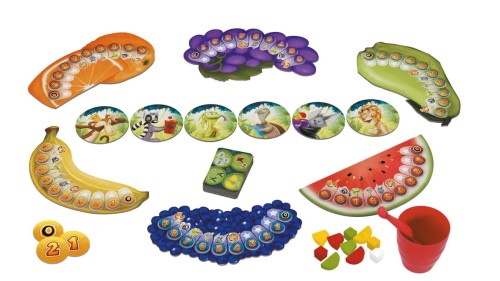 Zestaw elementów gry Fruit Cup - owocowe kawałki i łyżeczka do zręcznościowej zabawy