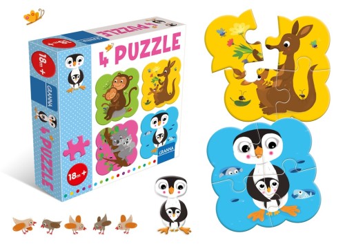 Puzzle z Pingwinem 4 układanki po 4 elementy marki GRANNA w formacie 190x190 mm