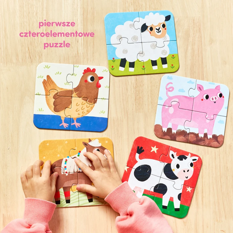 Widok zestawu 5 układanek po 4 elementy Puzzle Układam Zwierzątka od Bright Junior Media