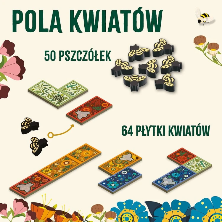 Widok z góry na planszę z układanymi kafelkami kwiatów w grze Pola kwiatów NASZA KSIĘGARNIA