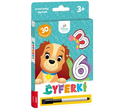 Disney Maluch Cyferki ścieralne karty edukacyjne AMEET z mazakiem dla dzieci 3+